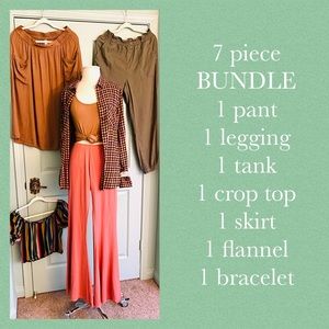 7 piece BUNDLE 1 pant 1 legging 1 tank 1 crop top 1 skirt 1 flannel 1 bracelet